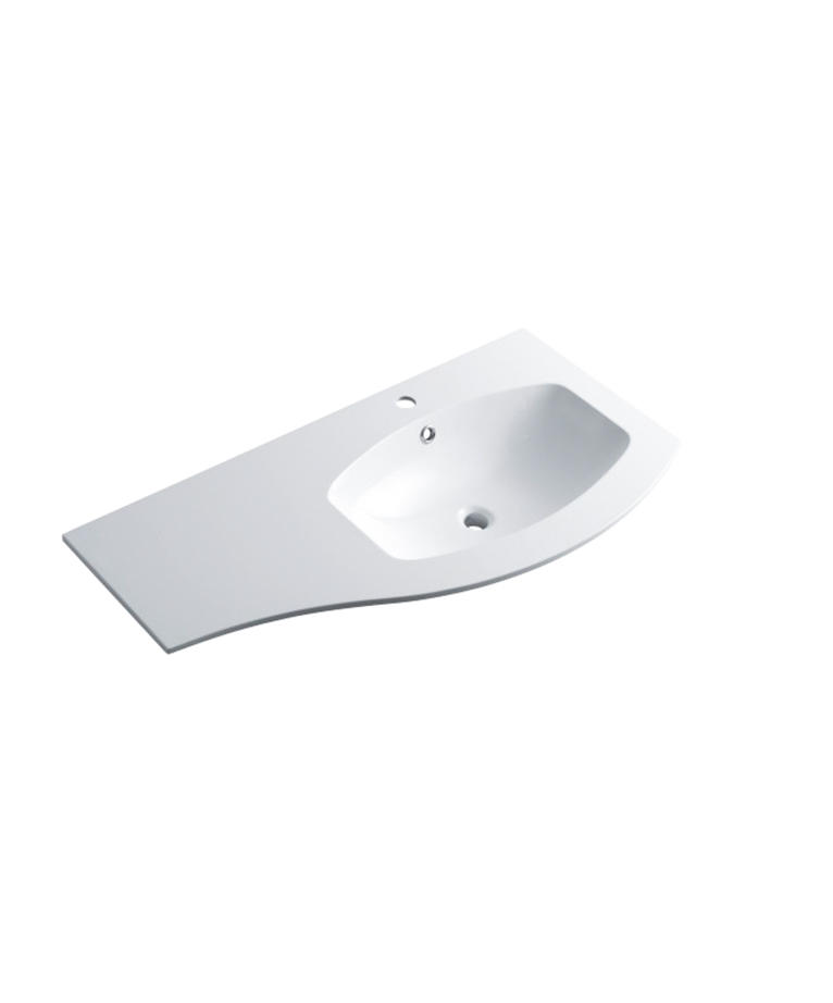 ST1000R-B CURVED RESIN WASHBASIN WHITE OVERFLOW HOLE RIGHT BASIN